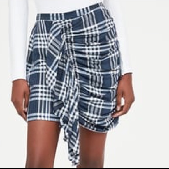 Zara Dresses & Skirts - SALE!NAVY PLAID SARONG-STYLE SKIRT WITH RUFFLE😍
